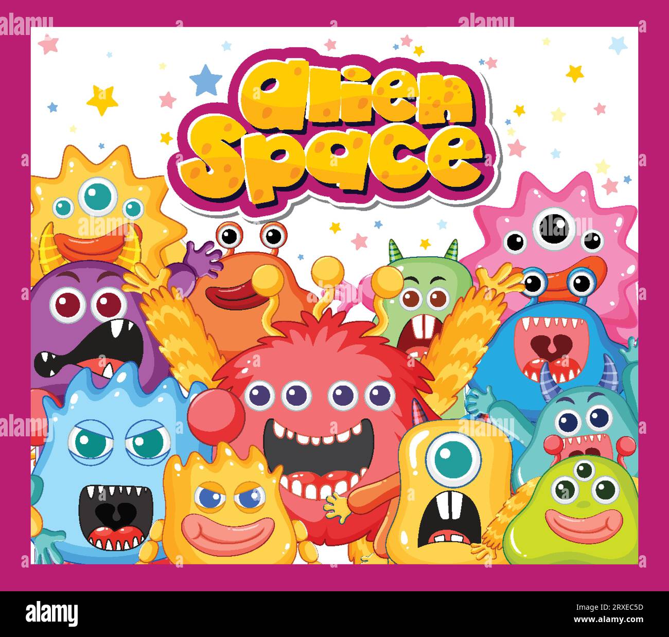Un groupe d'adorables monstres extraterrestres de différentes couleurs Illustration de Vecteur