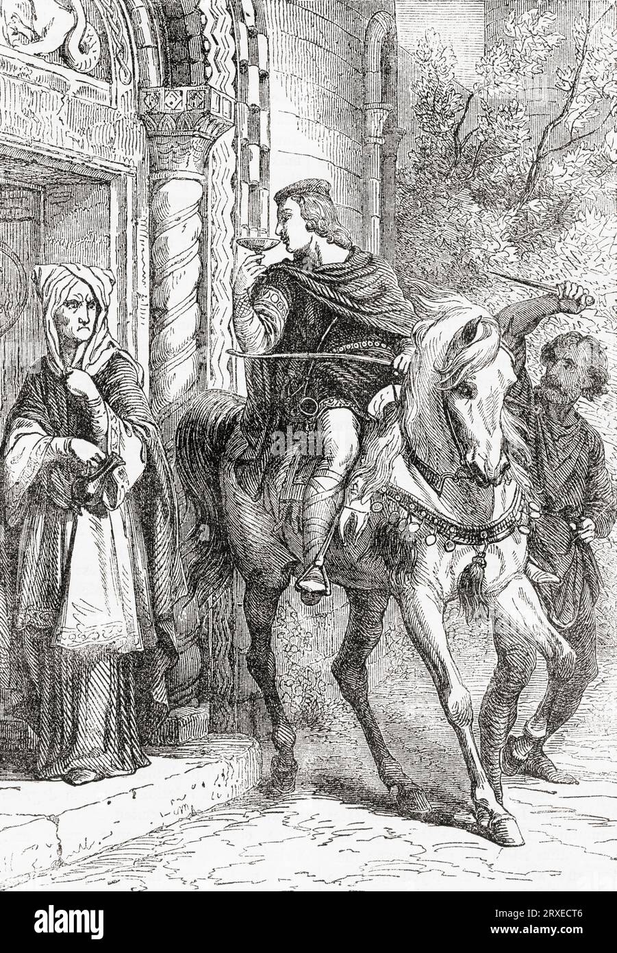 L'assassinat d'Édouard le Martyr. Edward, c. 962 – 978, souvent appelé le Martyr. Roi des Anglais de 975 jusqu'à son meurtre en 978. Extrait de Cassell's Illustrated History of England, publié en 1857. Banque D'Images