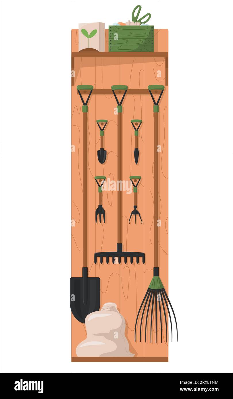 table avec étagères pour un jardinier avec des outils Illustration de Vecteur