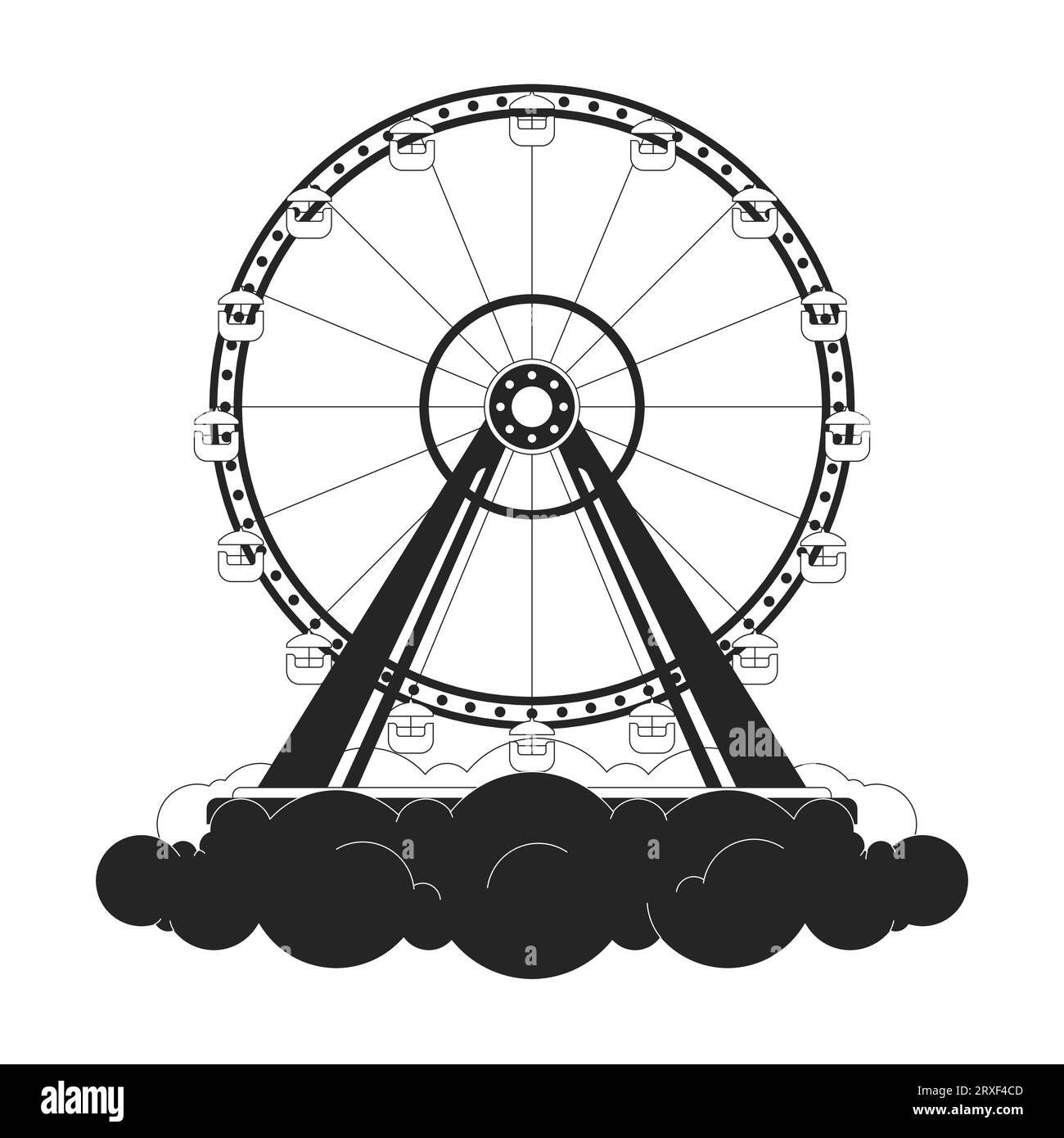 Ferris roue au-dessus des nuages concept d'illustration 2D noir et blanc Illustration de Vecteur
