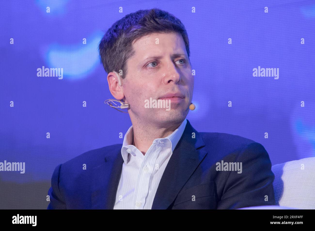 Sam Altman, PDG d'OpenAI, participe au Forum sur la révolution de l'intelligence artificielle (IA) à Taipei le 25 septembre 2023. Banque D'Images