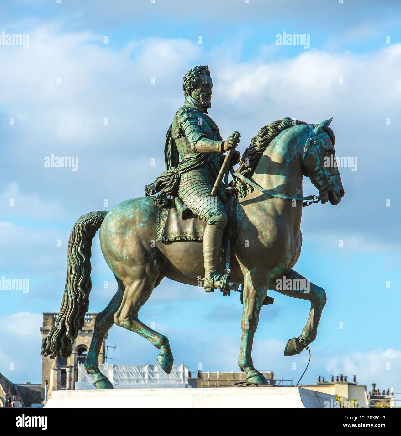 FRANCE. PARIS (75) 1ST ARRONDISSEMENT. LA STATUE ÉQUESTRE D'HENRI IV, PLACE DU PONT NEUF, SUR L'ILE DE LA CITÉ Banque D'Images