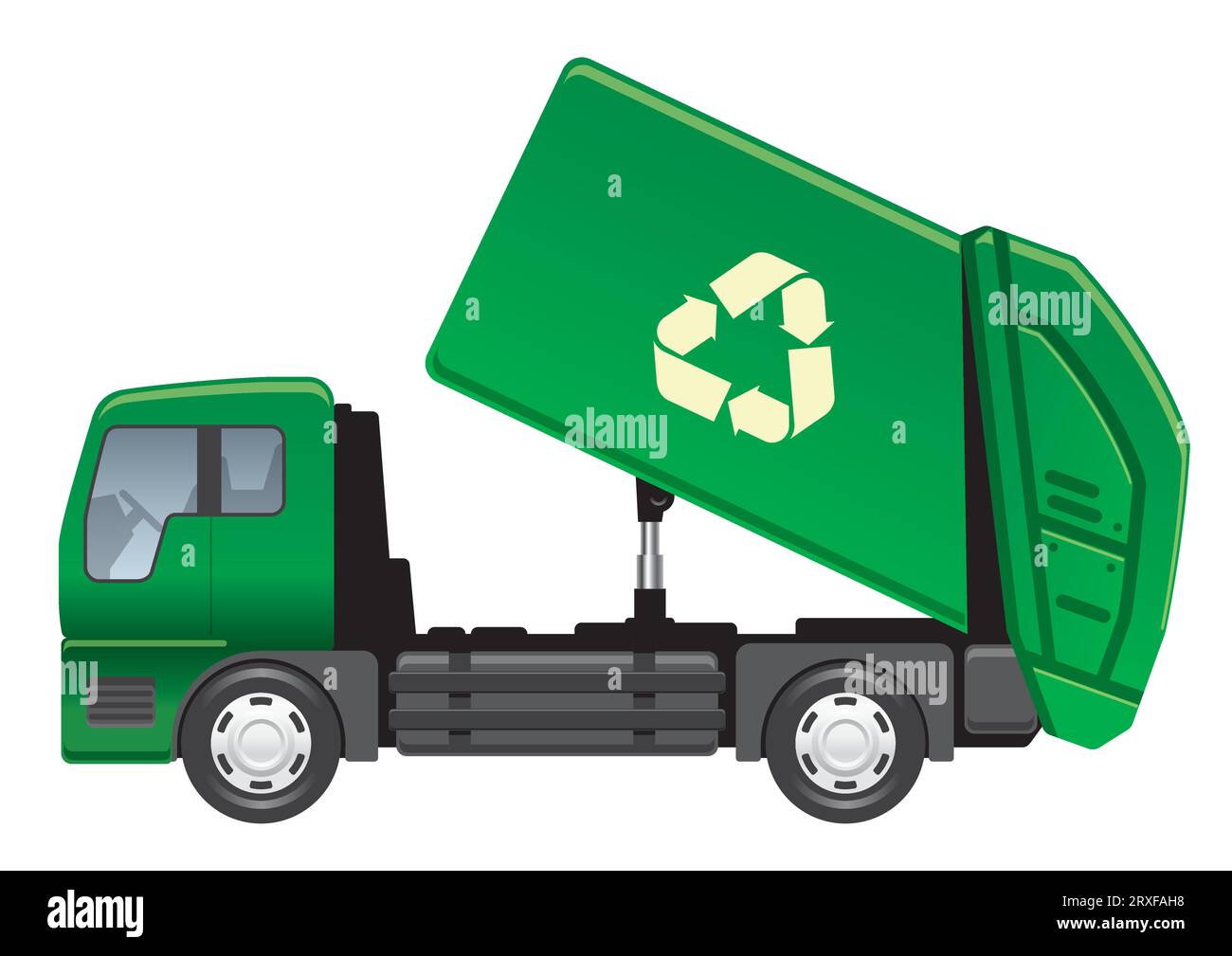 Vector Green recyclage camion vue latérale Illustration isolé sur Un fond blanc. Illustration de Vecteur