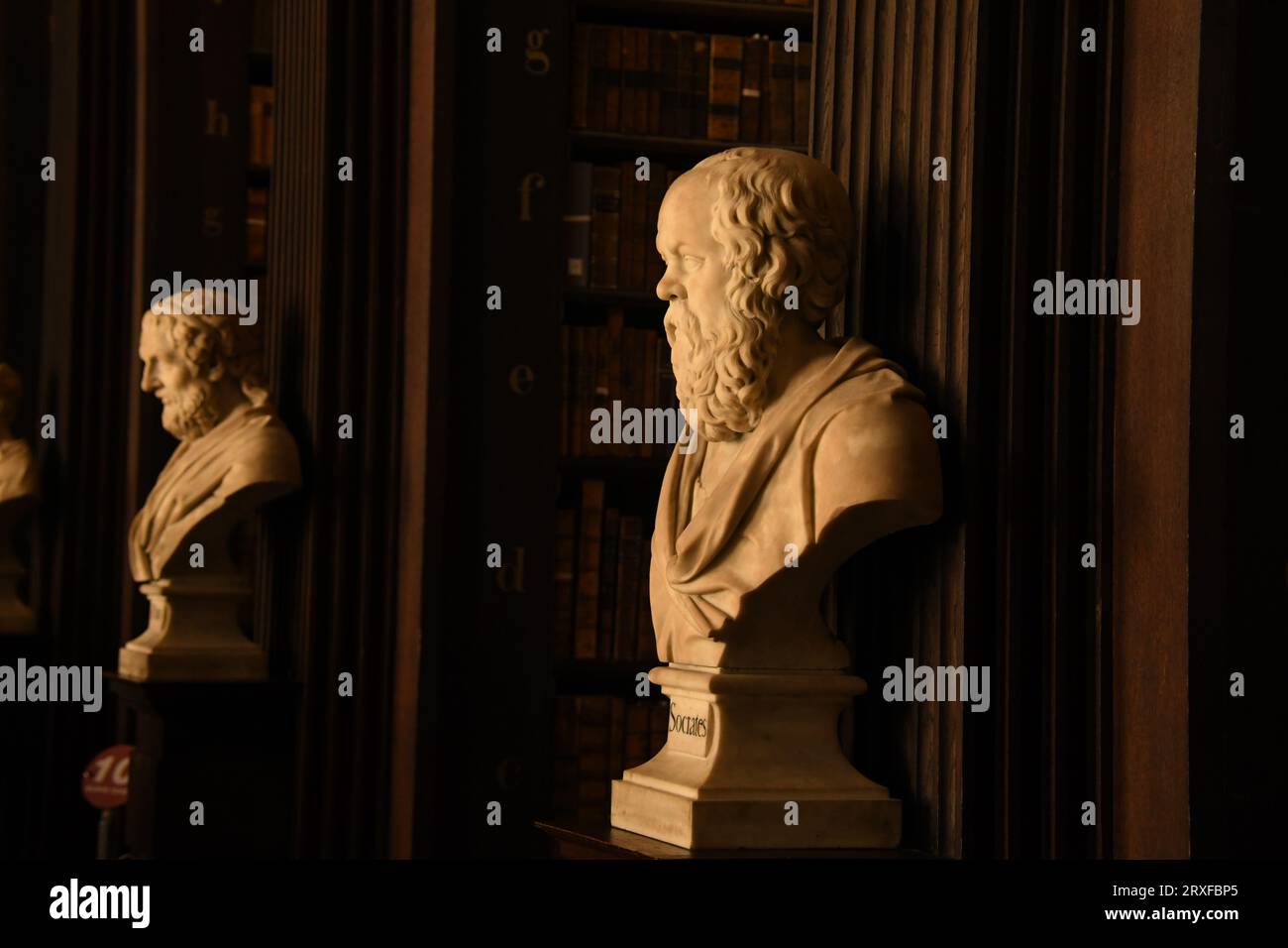 Statues de philosophes à l'intérieur de la vieille bibliothèque de Trinity College, Dublin - Irlande Banque D'Images