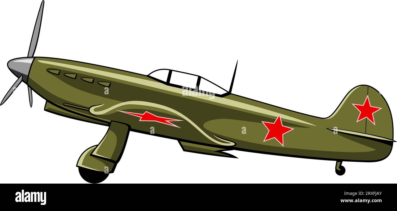 Avion de chasse Jak-1 1940. Avions WW II. Avion vintage. Vecteur clipart isolé sur blanc. Illustration de Vecteur