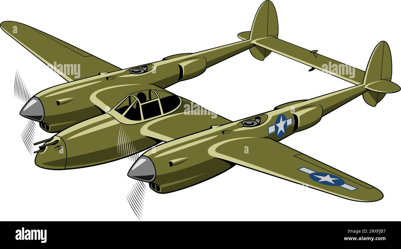 Avion de chasse Lightning 1941. Avions WW II. Avion vintage. Vecteur clipart isolé sur blanc. Illustration de Vecteur