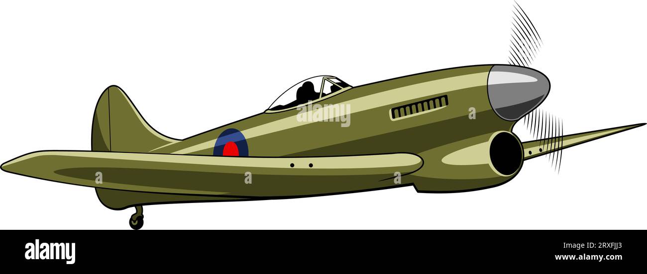 Avion de chasse Tempest 1943. Avions WW II. Avion vintage. Clipart vectoriel isolé sur blanc. Illustration de Vecteur