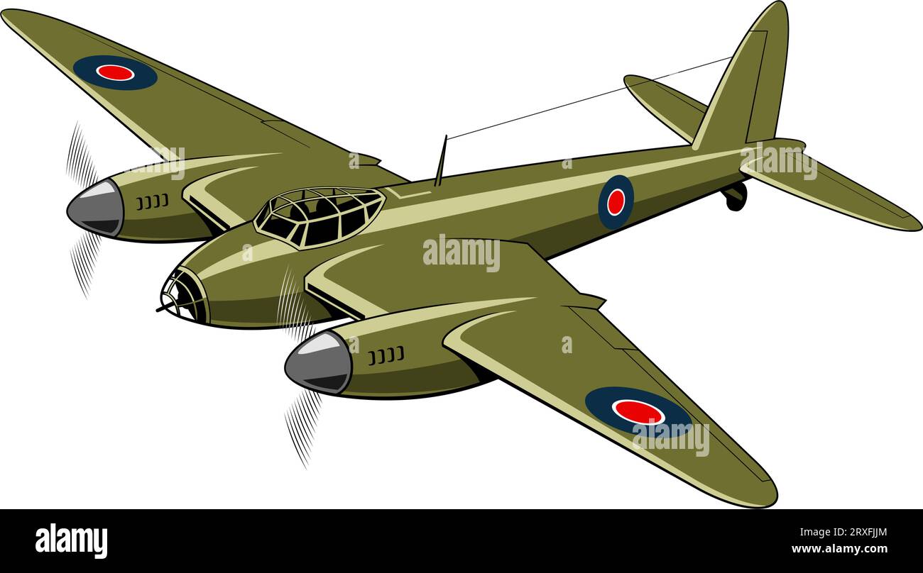 Mosquito Light Bomber, Fighter (1940). Avions WW II. Avion vintage. Vecteur clipart isolé sur blanc. Illustration de Vecteur