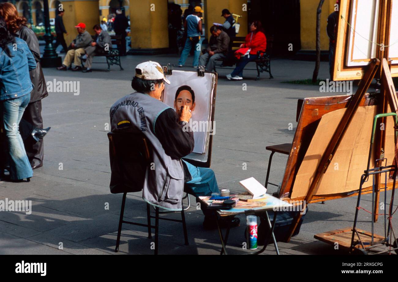 Peintre, artiste de rue, Lima, Pérou Banque D'Images