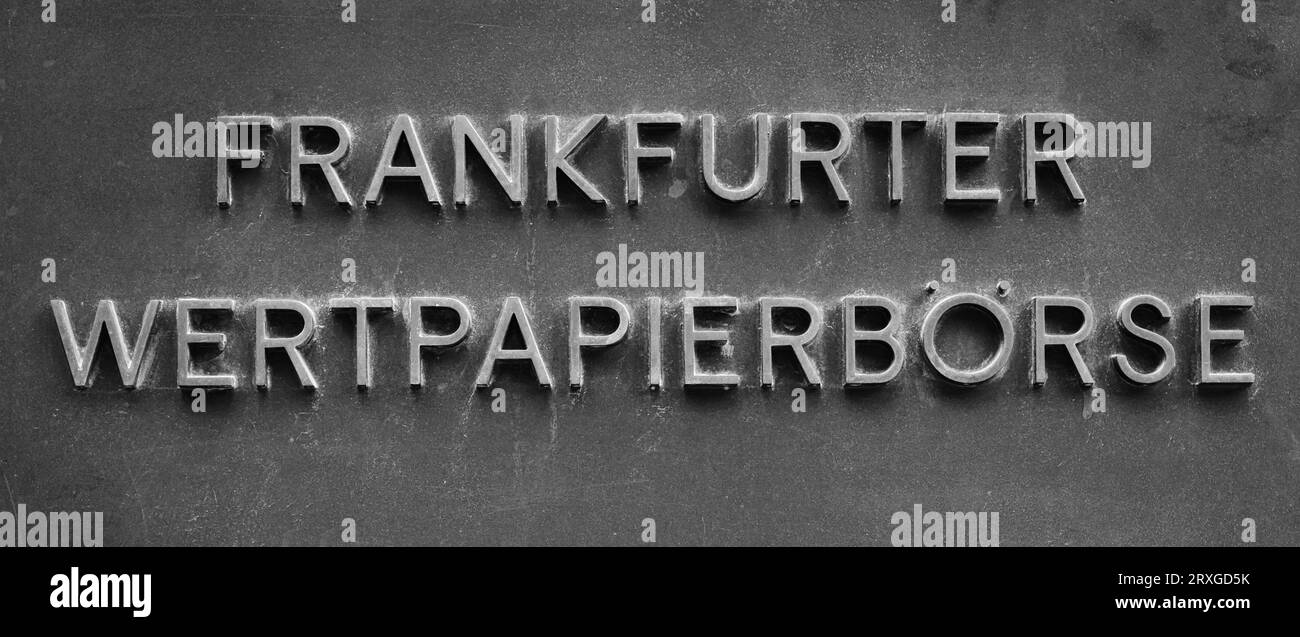 Signe avec inscription Frankfurter Wertpapierboerse, Frankfurt am main, Hesse, Allemagne Banque D'Images