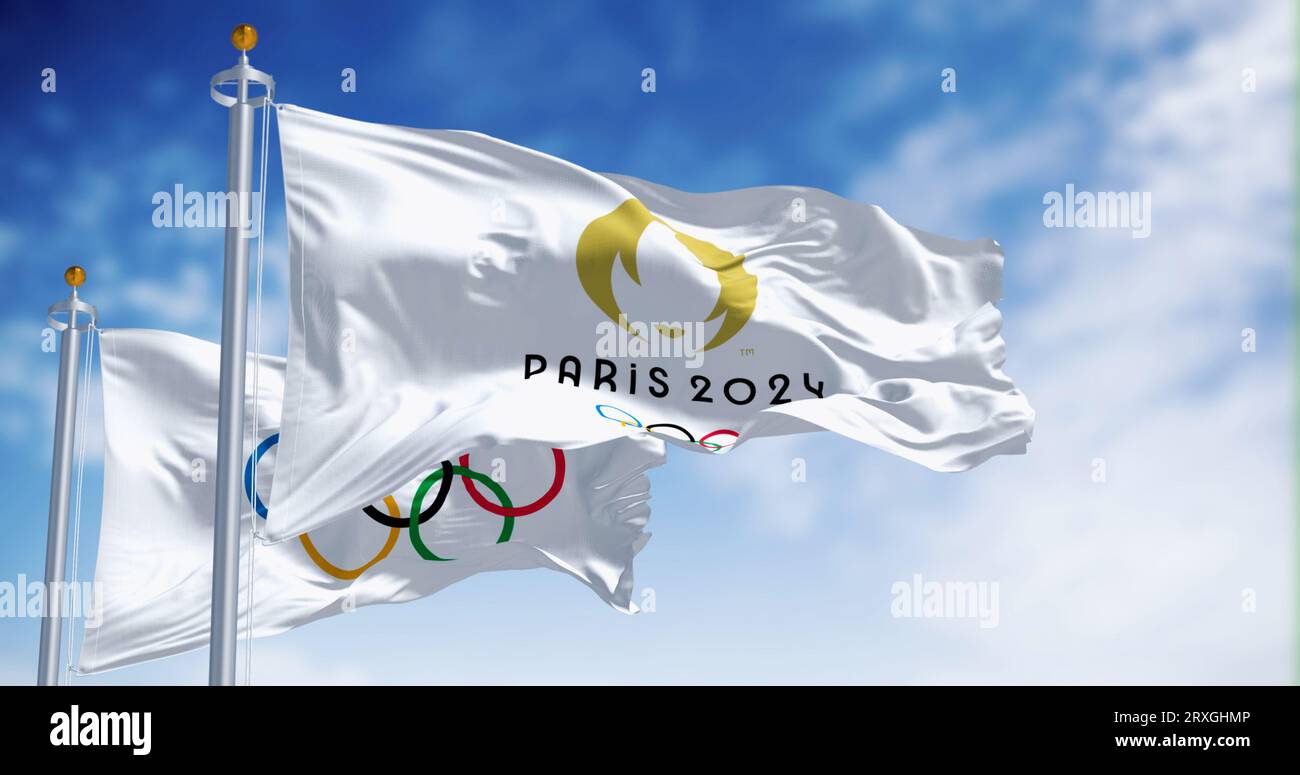 Paris Octobre 2022 Vue Rapprochée Drapeau Des Jeux Olympiques D'été — Photo  éditoriale © rarrarorro #616986668