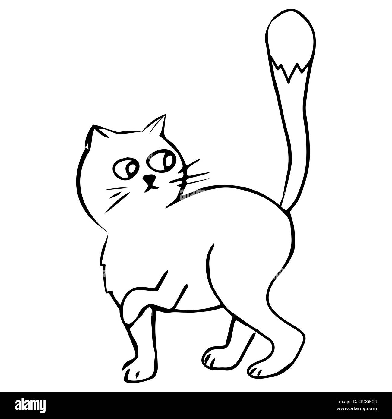 Chat mignon, chaton en ligne style doodle caractère émotionnel isolé sur fond blanc. Dessin comique PET. Illustration vectorielle Illustration de Vecteur