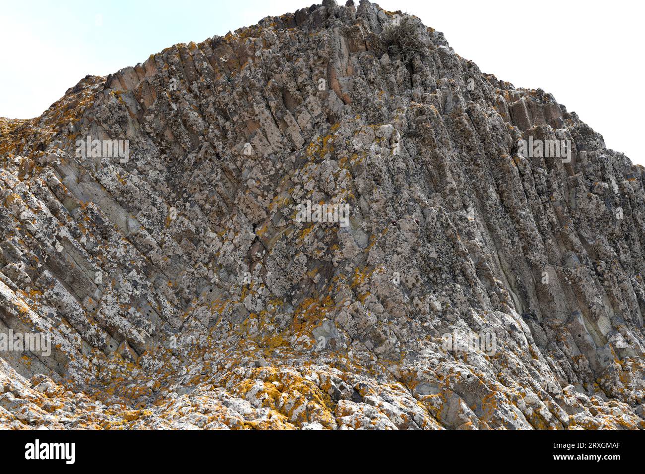 Dôme andésite avec disjonction par colonnes. Cabo de Gata Geopark, Almeria, Andalousie, Espagne. Banque D'Images