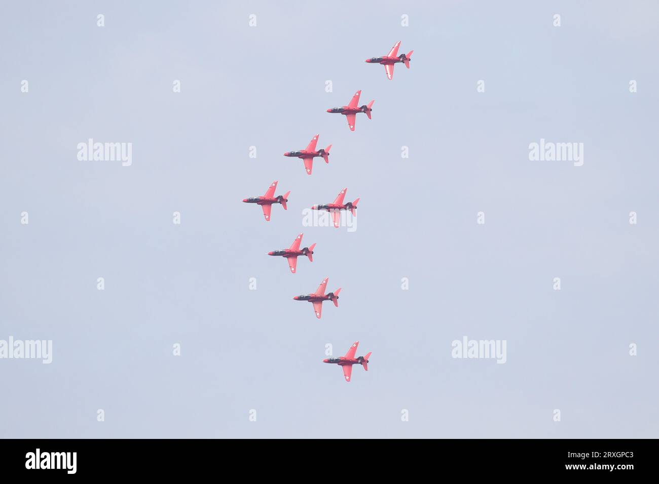 L'équipe aérienne de la Royal Air Force, les Red Arrows affichant l'aérodrome de Wattisham, Suffolk en août 2023. Banque D'Images