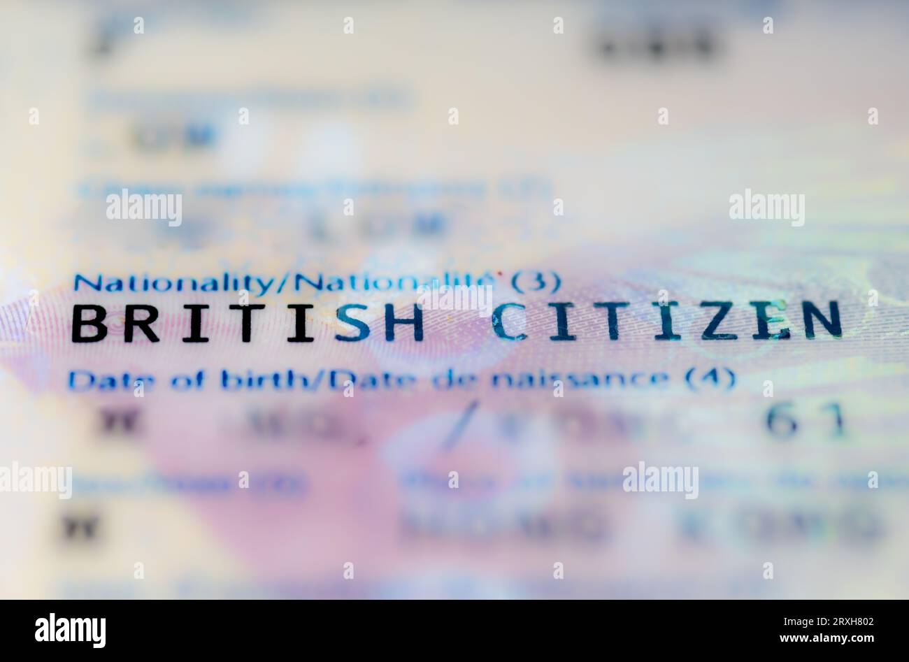 Page intérieure d'un passeport identifiant le titulaire comme citoyen britannique. Banque D'Images