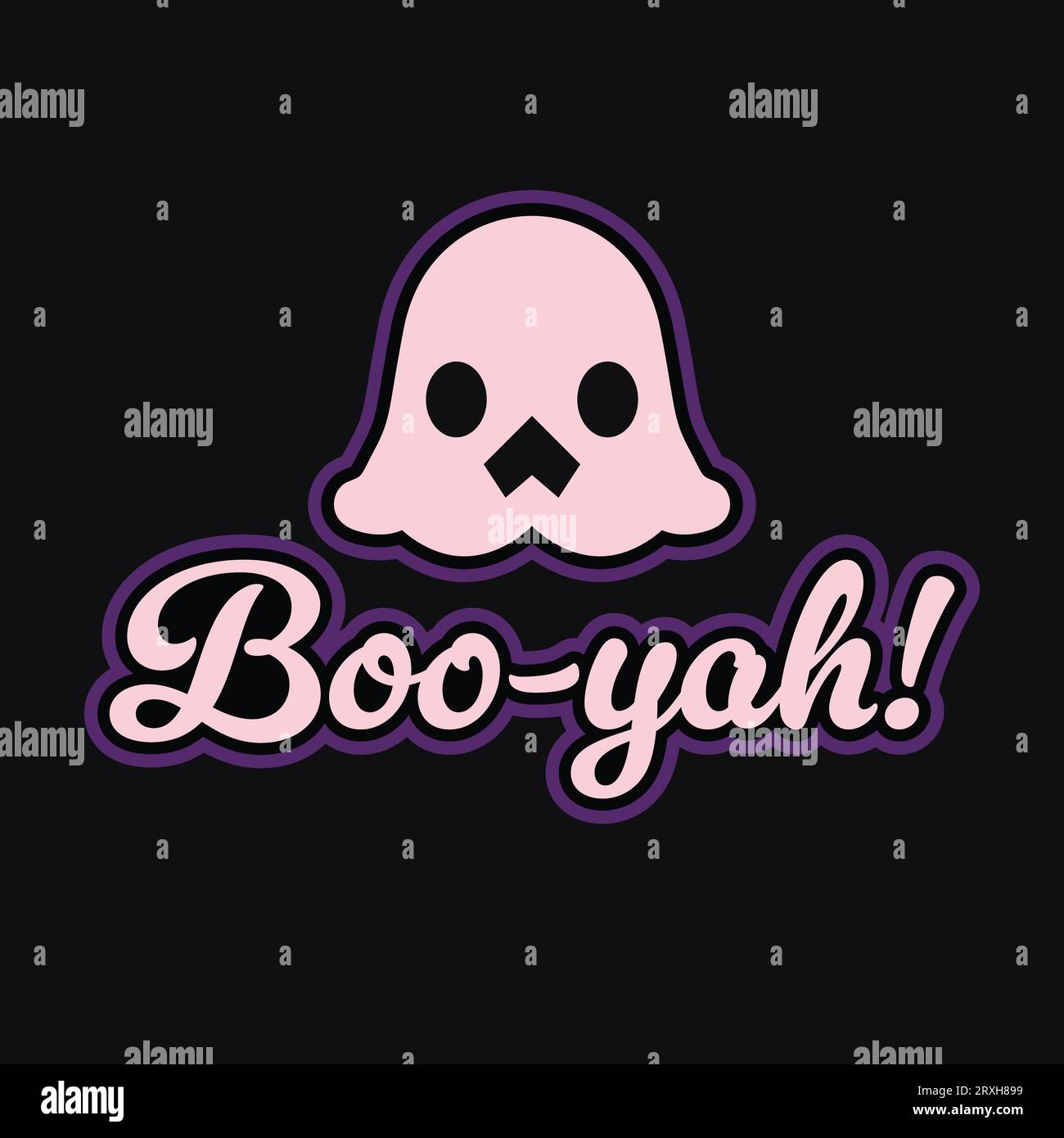 Autocollant Halloween fantôme de dessin animé - Spooky 'Boo-yah!' Design dans un violet éclatant Illustration de Vecteur