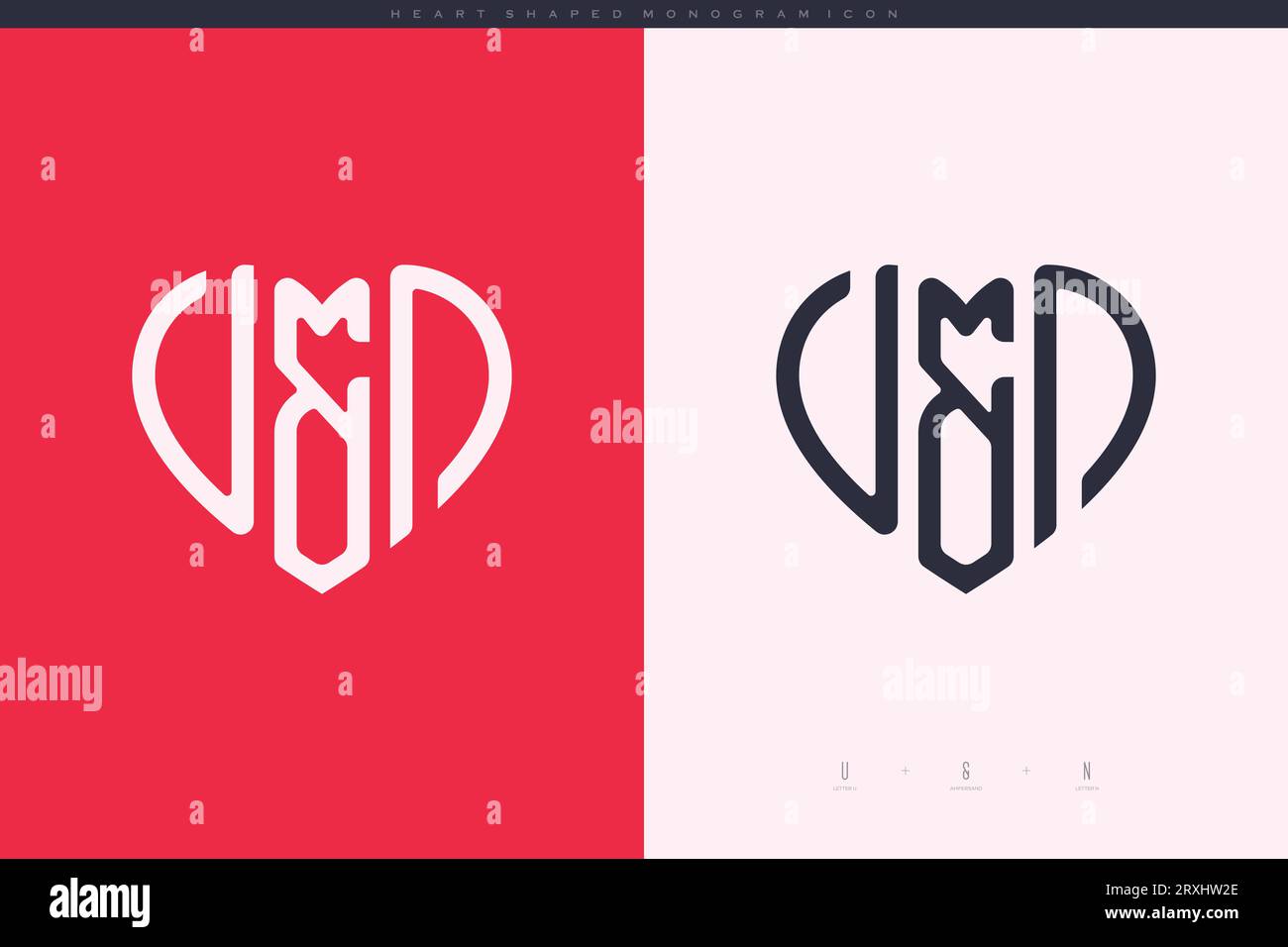 Lettres initiales VN avec coeur rouge et logo d'amour concept de monogramme d'icône plate Illustration de Vecteur
