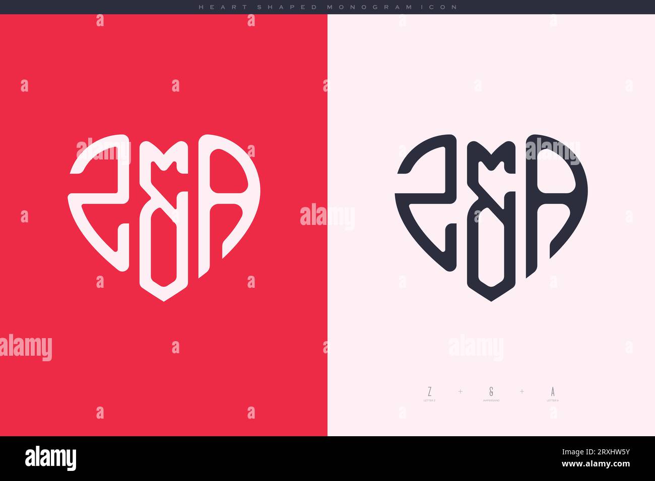Lettres ZA initiales avec cœur rouge et logo Love Flat Icon monogram concept Illustration de Vecteur