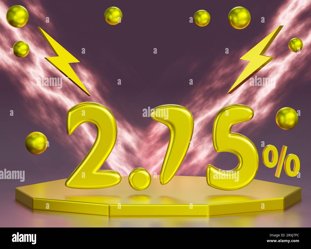 2,75 pour cent Numéro Gold 3D.panneau de pourcentage doré et présentoir de produits sur pied Podium doré Banque D'Images