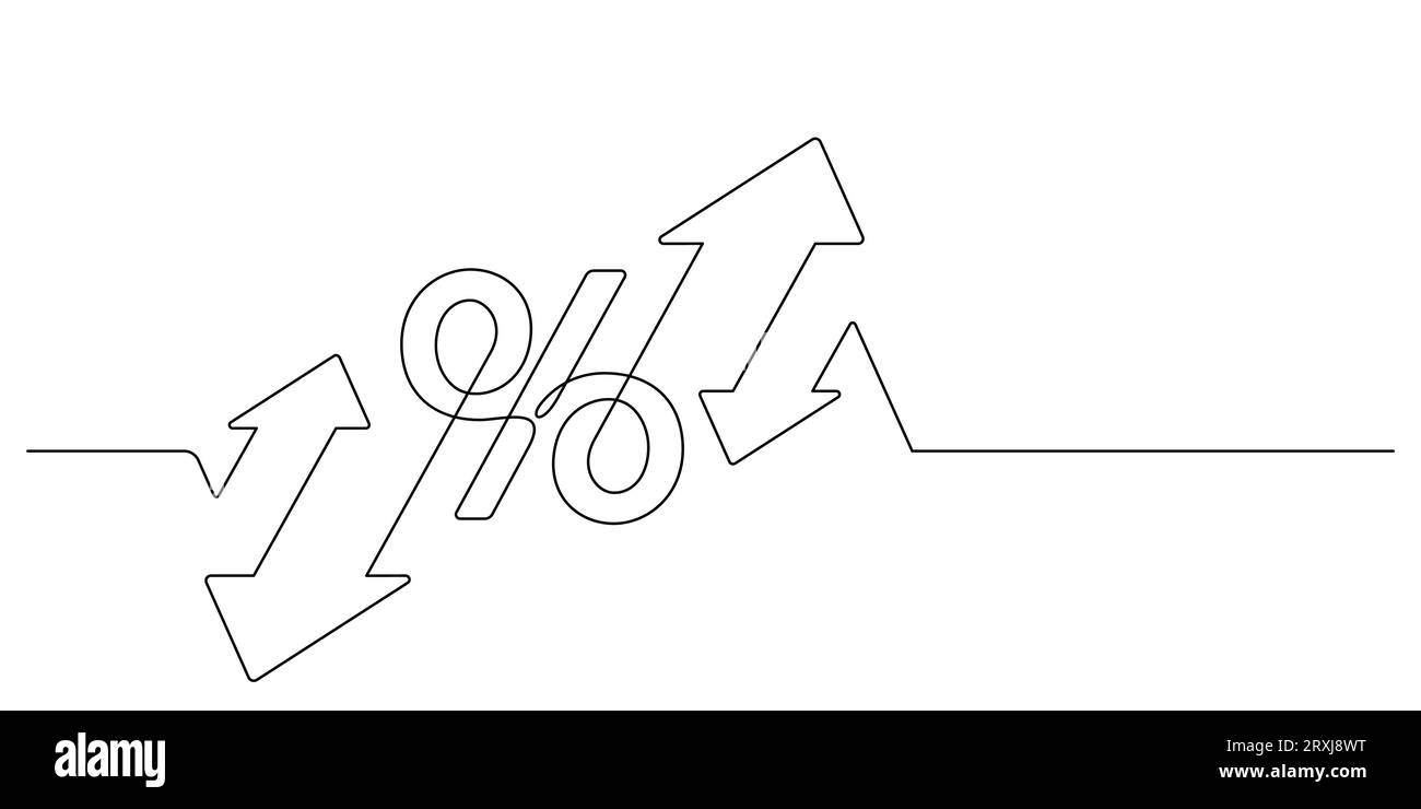 concept de volatilité des investissements boursiers. pourcentage et flèches vers le haut et vers le bas dans l'illustration vectorielle de dessin de ligne continue Illustration de Vecteur