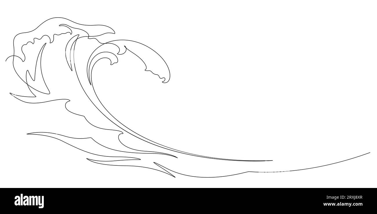 grande ondulation de vague de mer éclaboussant une illustration vectorielle de style minimalisme d'une ligne Illustration de Vecteur