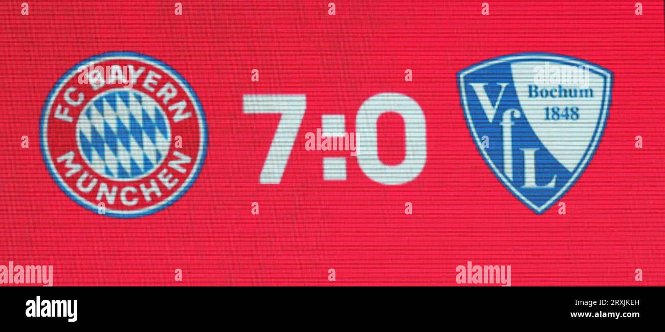 Anzeigentafel FC Bayern Muenchen vs VFL Bochum Fussball 1.Bundesliga saison 2023/24 5. Spieltag Allianz Arena 23.09.2023 © diebilderwelt / Alamy stock Banque D'Images