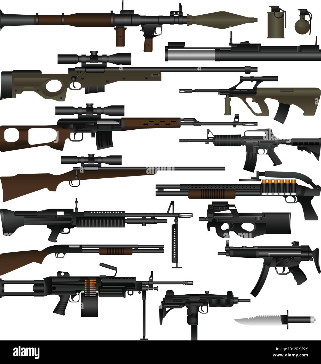 Illustration vectorielle en couches de diverses armes. Illustration de Vecteur