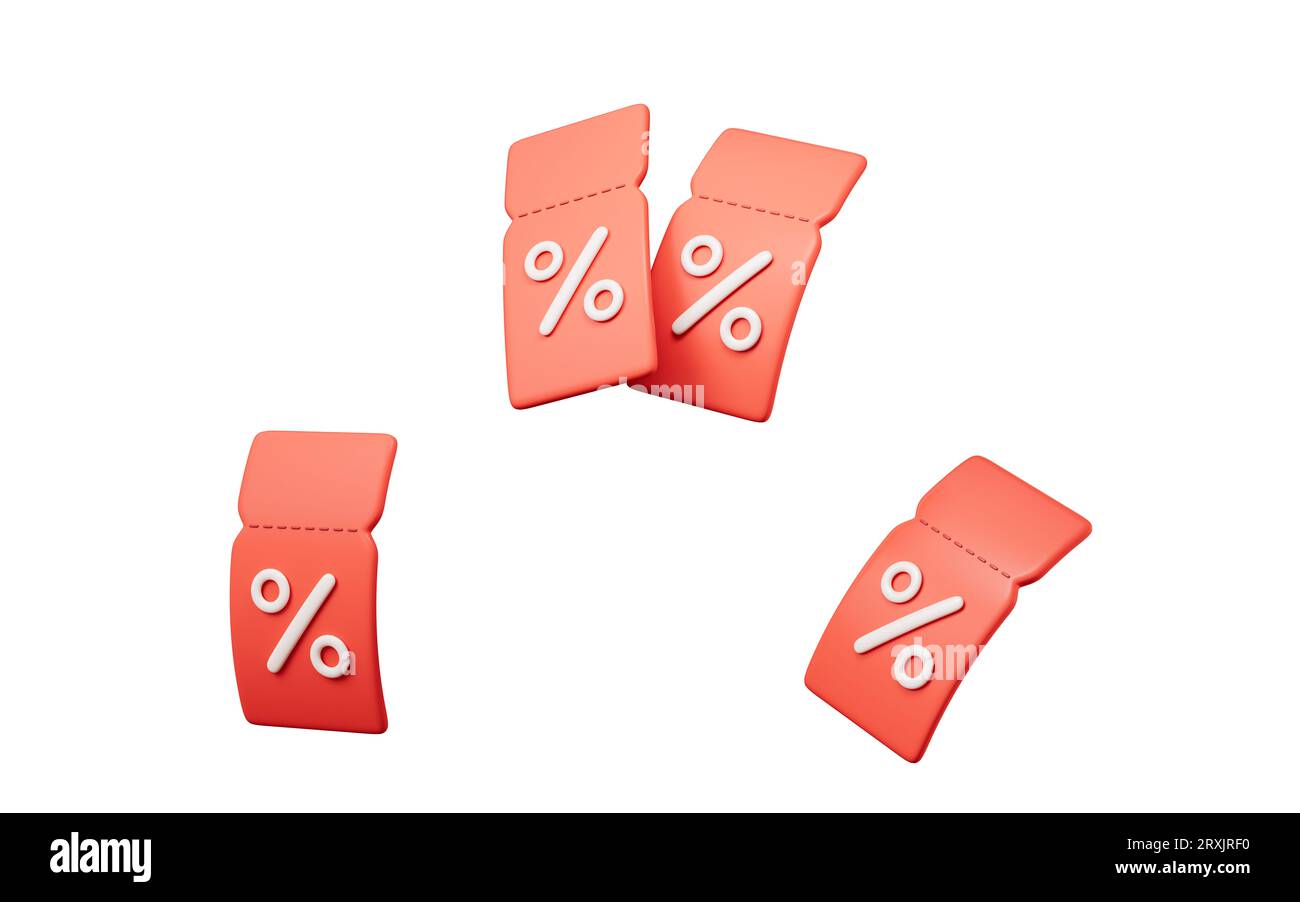 Tickets de coupon de réduction rouges, rendu 3D. Dessin numérique. Banque D'Images