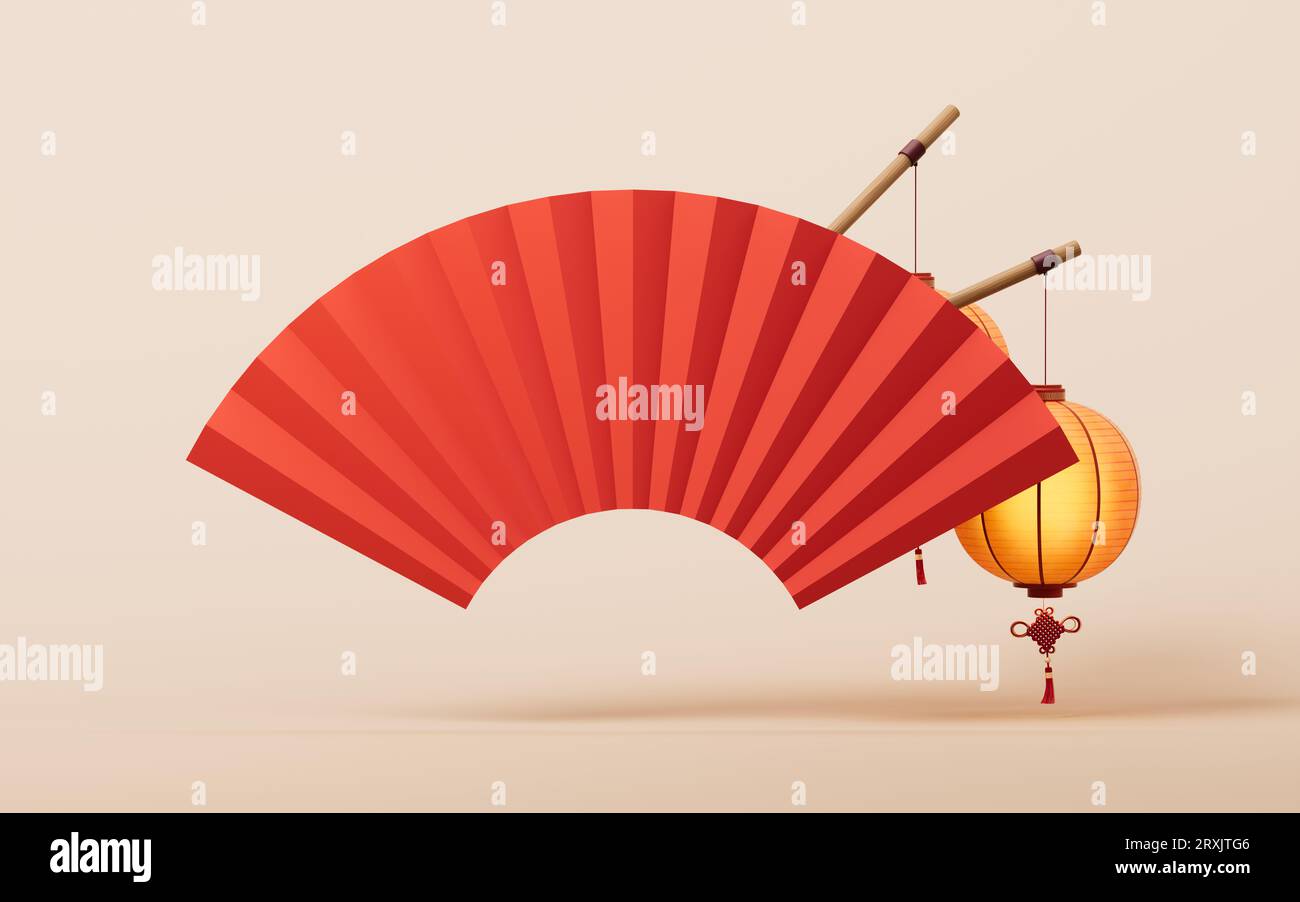 Ancien fond de ventilateur chinois, rendu 3D. Dessin numérique. Banque D'Images