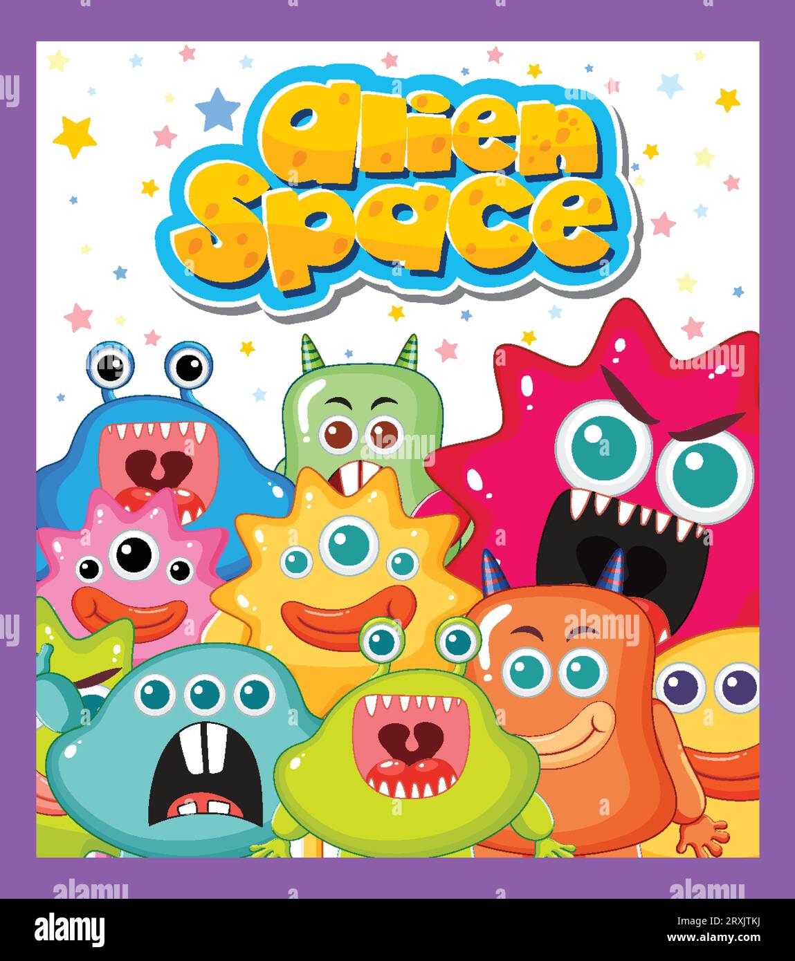 Un groupe d'adorables monstres extraterrestres de différentes couleurs Illustration de Vecteur