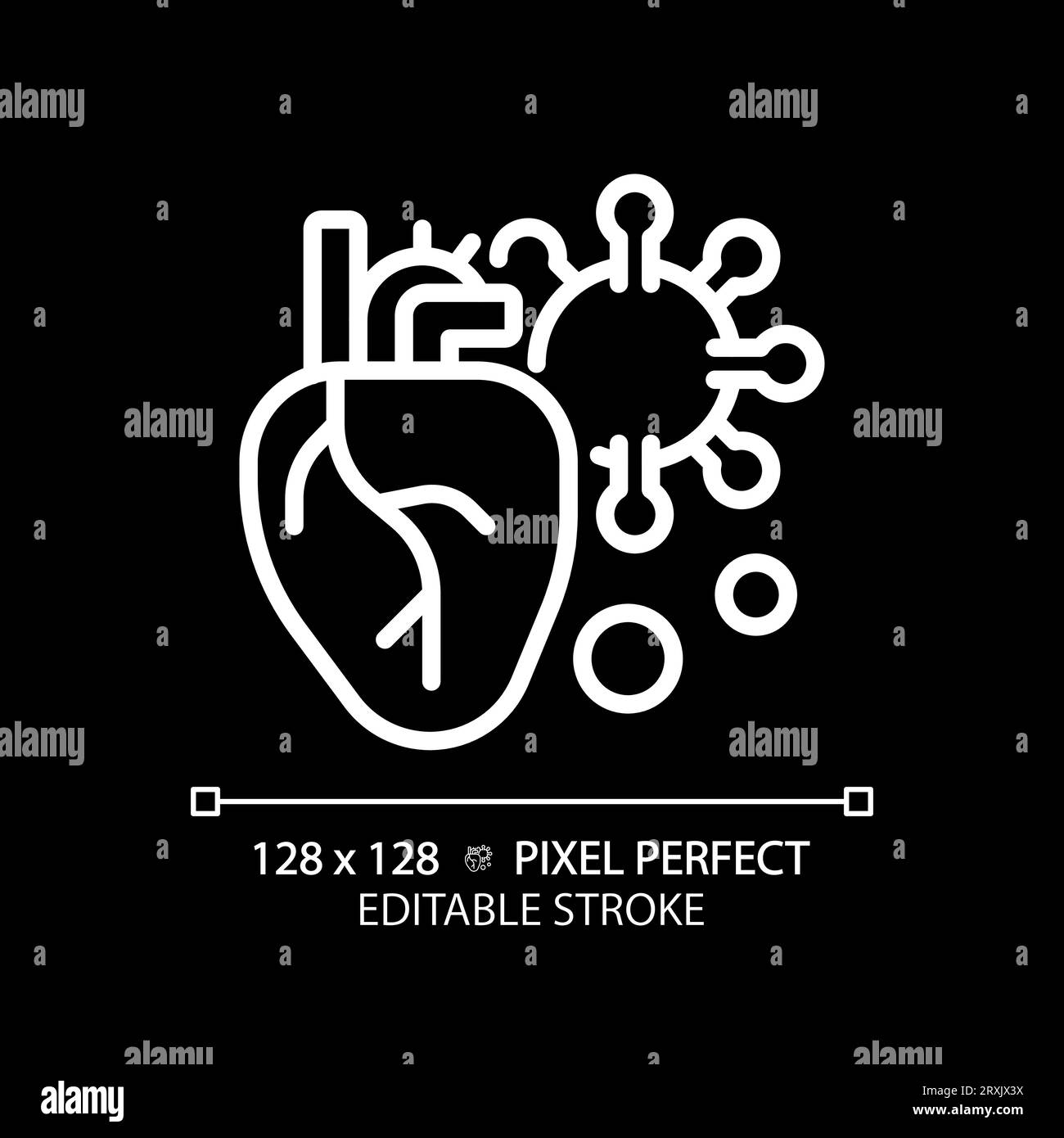 Cœur blanc en ligne mince personnalisable 2D avec icône de virus Illustration de Vecteur