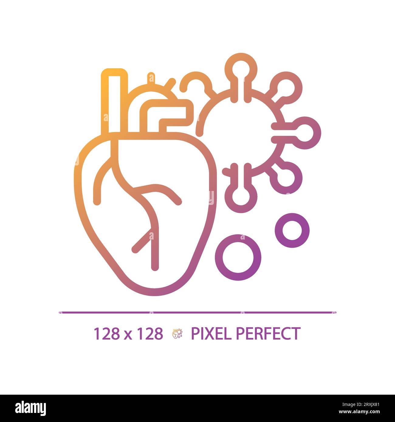 Cœur à gradient de ligne mince simple 2D avec icône de virus Illustration de Vecteur