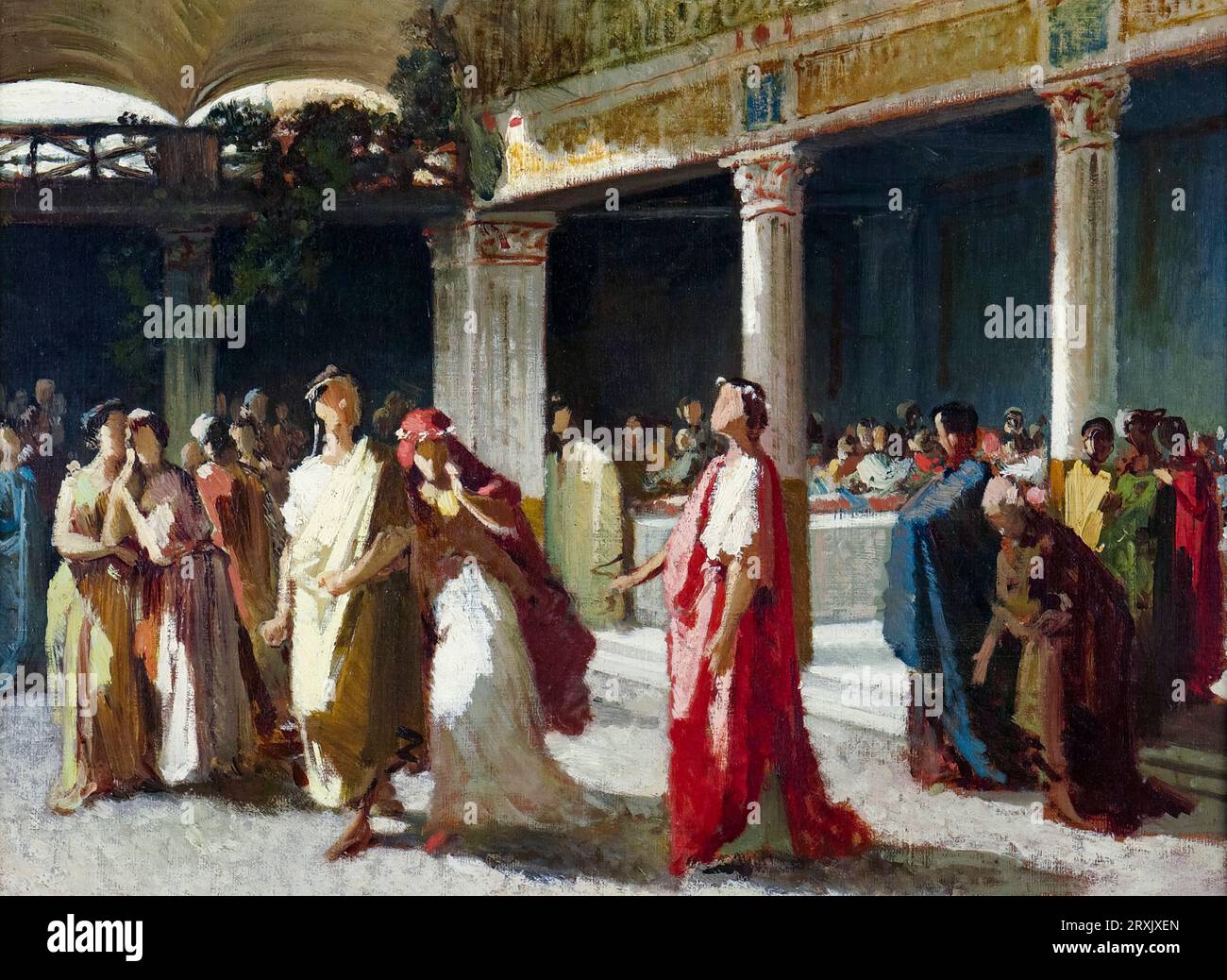 Frederic Leighton, scène dramatique dans une cour, peinture à l'huile sur toile, avant 1896 Banque D'Images