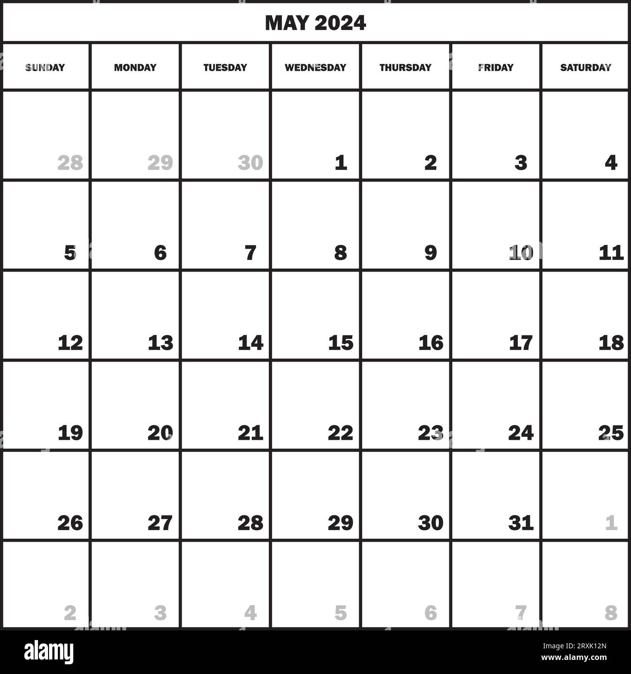 CALENDRIER PLANNER MOIS MAI 2024 SUR FOND TRANSPARENT Illustration de Vecteur