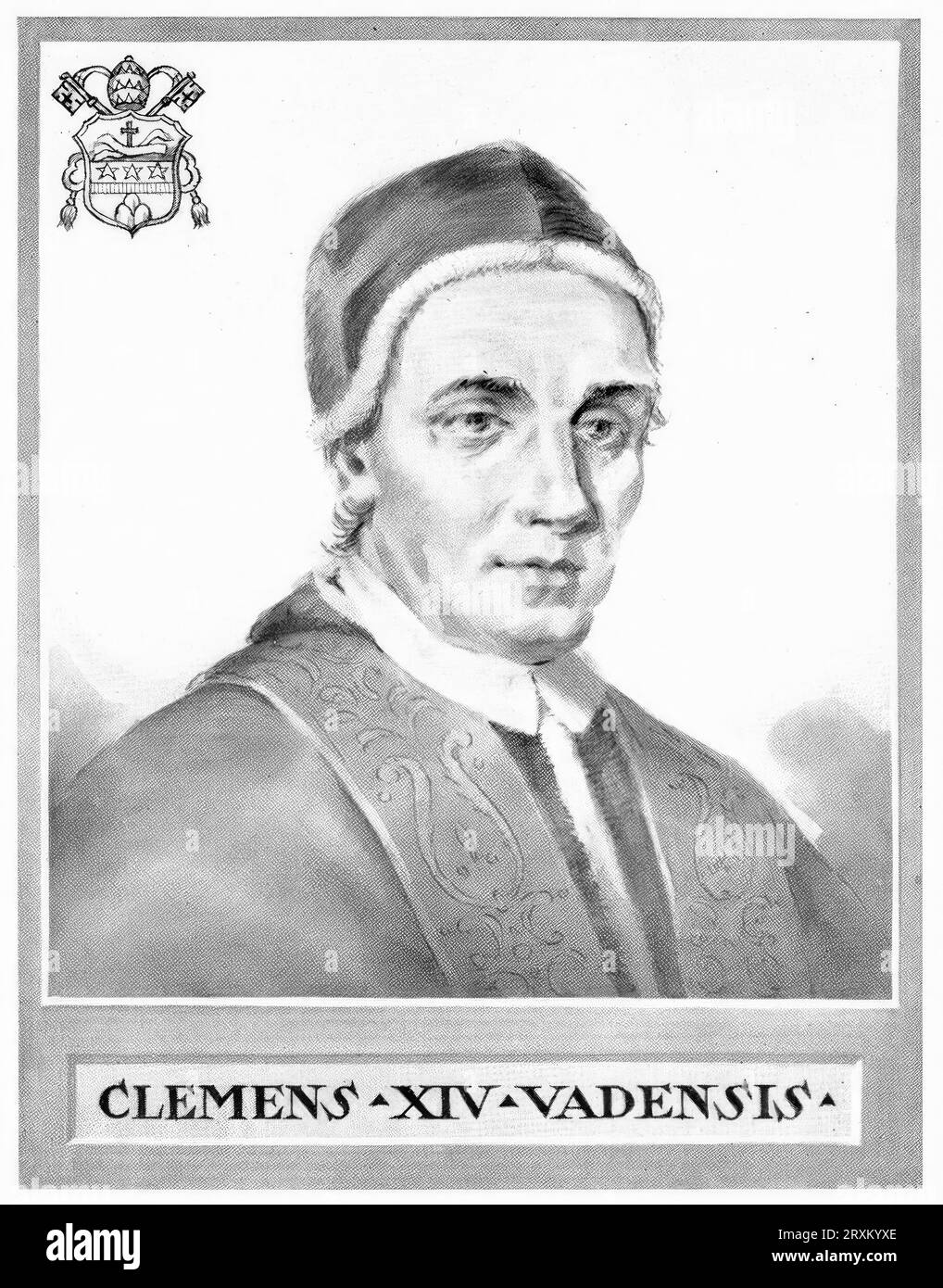 Clemens XIV, bürgerlich Giovanni Vincenzo Antonio Ganganelli, als Ordensmann Lorenzo Ganganelli (geboren 31. Oktober 1705 à Santarcangelo di Romagna), verstorben 22. Septembre 1774 in ROM) war von 1769 bis zu seinem Tod Papst, Historisch, digital restaurierte Reproduktion von einer Vorlage aus dem 19. Jahrhundert / Clément XIV, civil Giovanni Vincenzo Antonio Ganganelli, en tant que religieux Lorenzo Ganganelli (né le 31 octobre 1705 à Santarcangelo di Romagna), décédé le 22 septembre 1774 à Rome) a été pape de 1769 jusqu'à sa mort, reproduction historique, restaurée numériquement à partir d'un origi du 19e siècle Banque D'Images