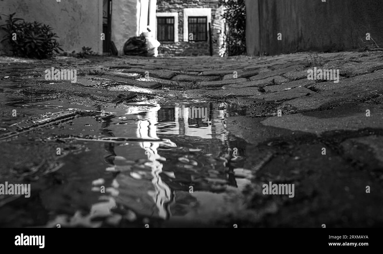 Vieilles maisons et rues de Tepeköy à Gökçeada Banque D'Images
