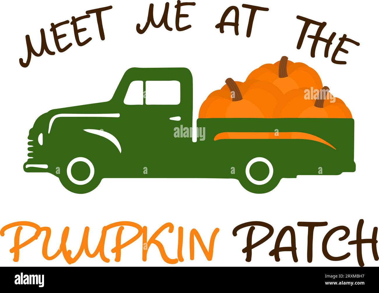 Retrouvez-moi au Pumpkin Patch. Camion avec citrouilles de récolte d'automne. Illustration vectorielle. Illustration de Vecteur