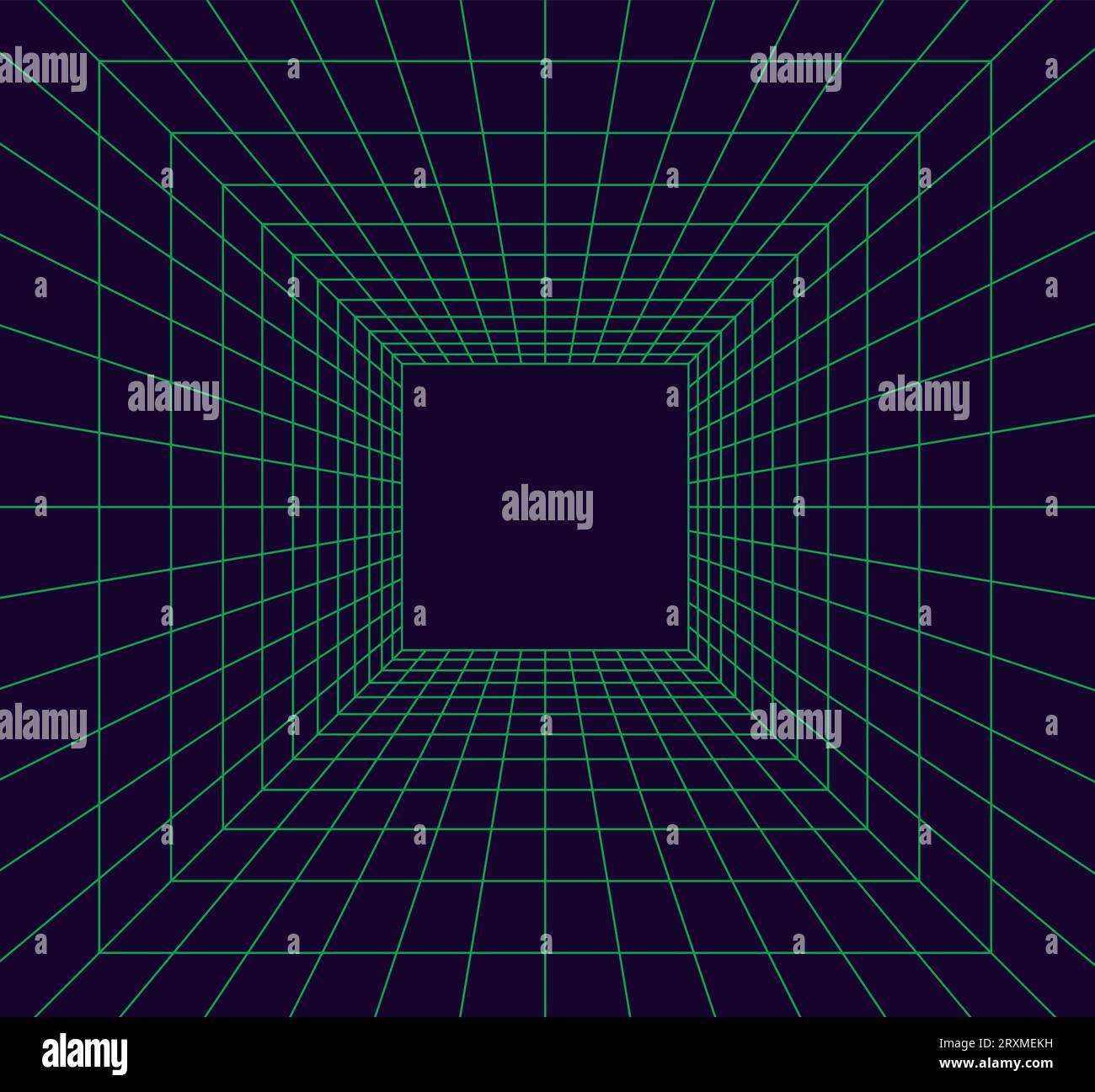 Salle de grille en perspective dans le style 3D. Wireframe intérieur à partir du faisceau laser vert, boîte vide numérique. Design géométrique abstrait. Illustration vectorielle Illustration de Vecteur