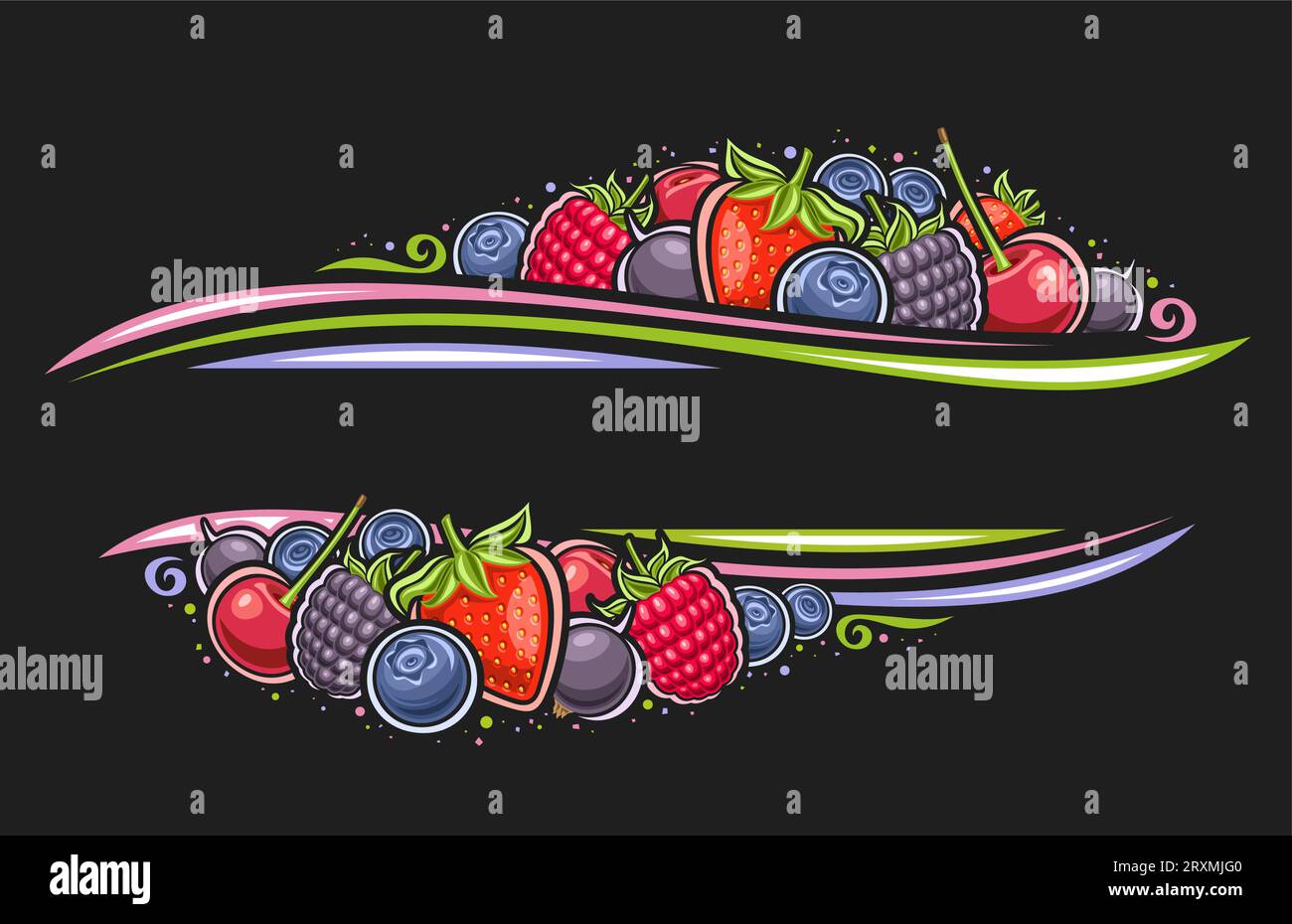 Bordure vectorielle pour baies avec espace de copie pour le texte, panneau décoratif avec fraise douce de jardin, baie de cerise aigre, mûres de forêt, ad vou Illustration de Vecteur