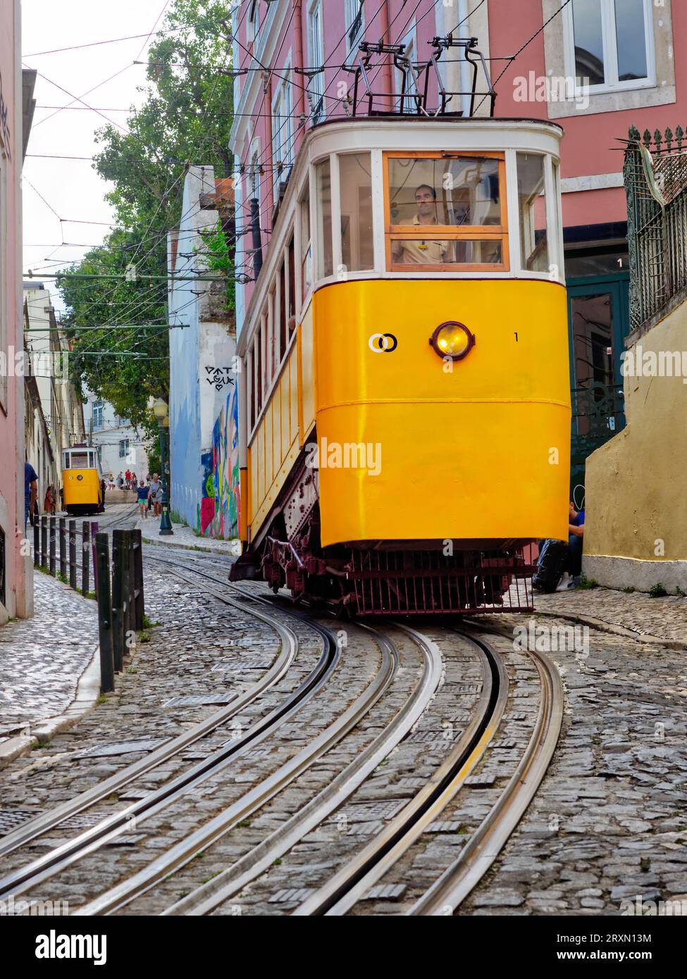 Le tramway funiculaire Calgada da Gloria, Lisbonne, Portugal. Banque D'Images