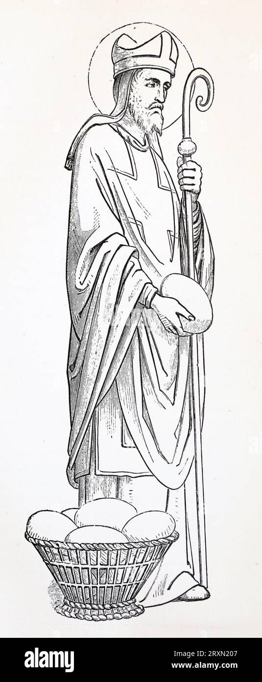 Saint Landric, évêque de Paris, Engraving from Lives of the Saints de Sabin Baring-Gould publié en 1897. Banque D'Images