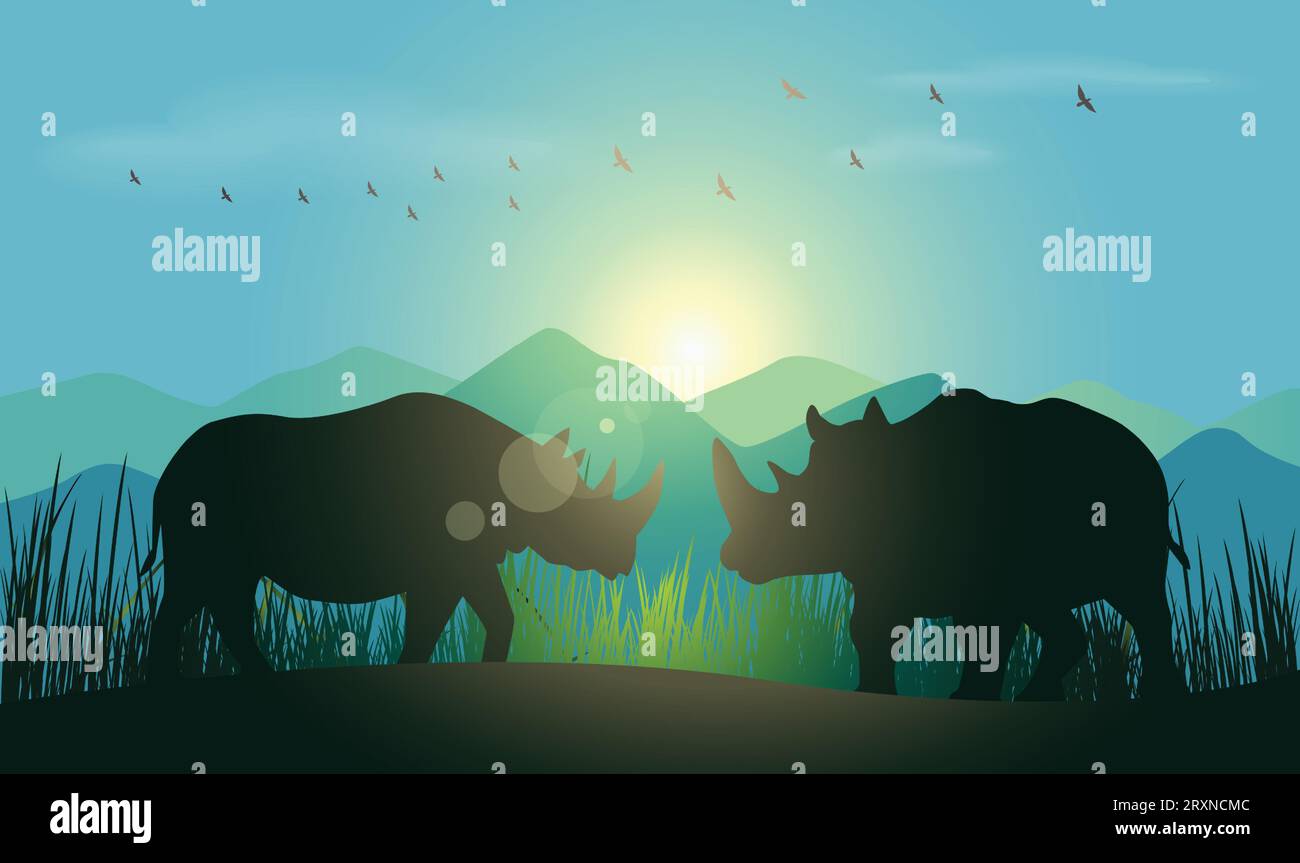 Silhouette design rhinocéros. Illustration vectorielle de style minimalisme dessiné à la main Illustration de Vecteur