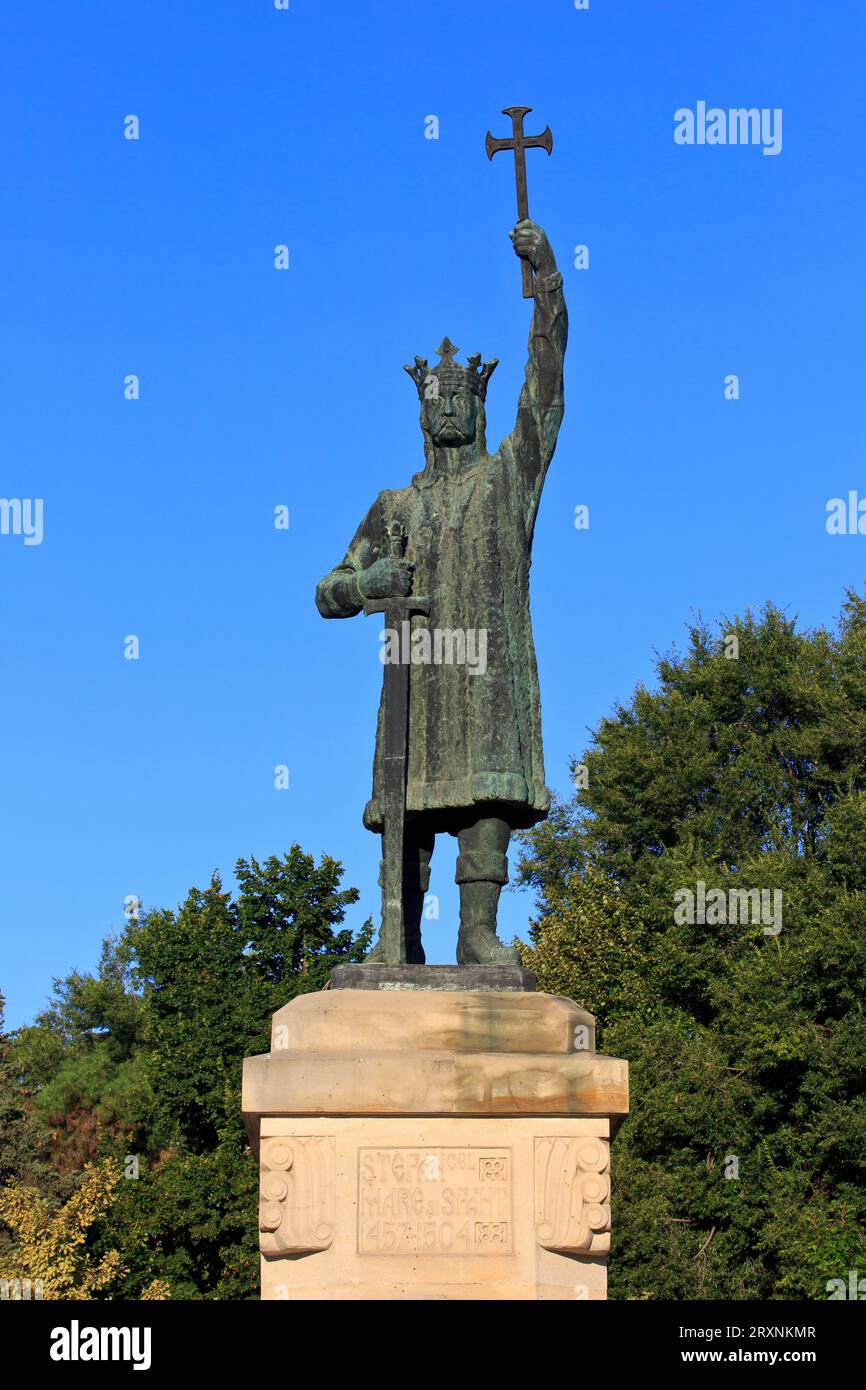 Monument au prince de Moldavie Étienne le Grand (mort le 2 juillet 1504) à Chisinau, Moldavie Banque D'Images