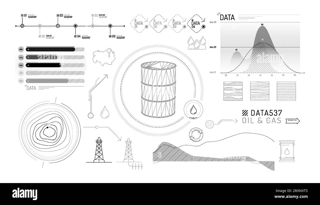 Ensemble d'éléments infographiques sur l'exploration et la production pétrolière. Illustration de Vecteur