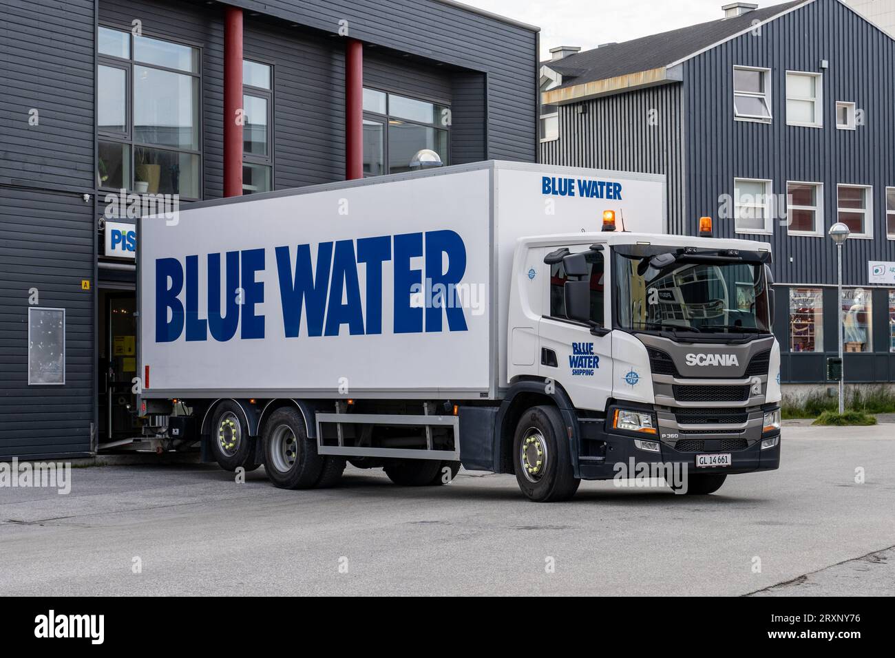 Nuuk, Groenland - 21 août 2023 : Blue Water Shipping est un fournisseur mondial de services d'expédition. Banque D'Images
