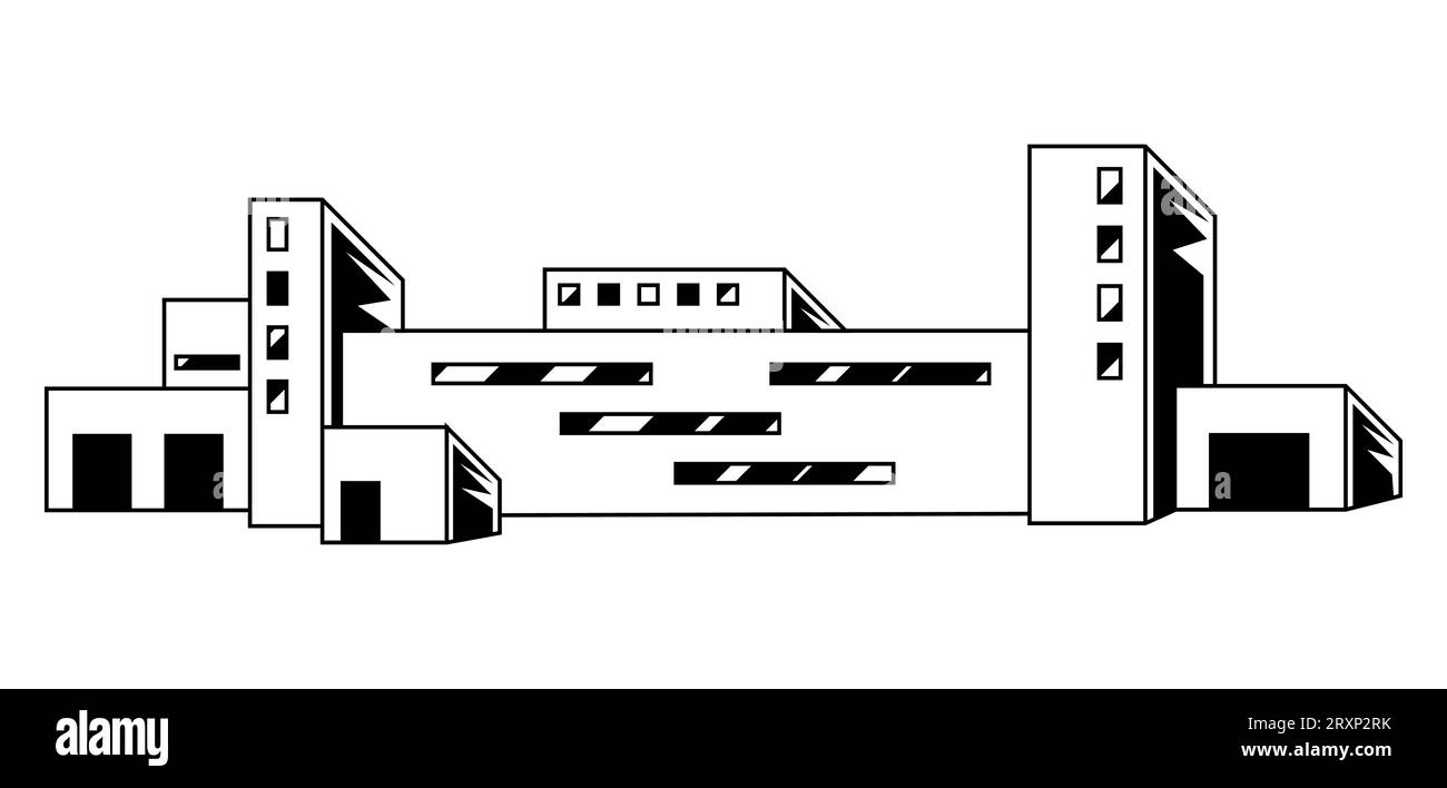Illustration d'un bâtiment industriel. Vue manufacture urbaine des constructions. Illustration de Vecteur