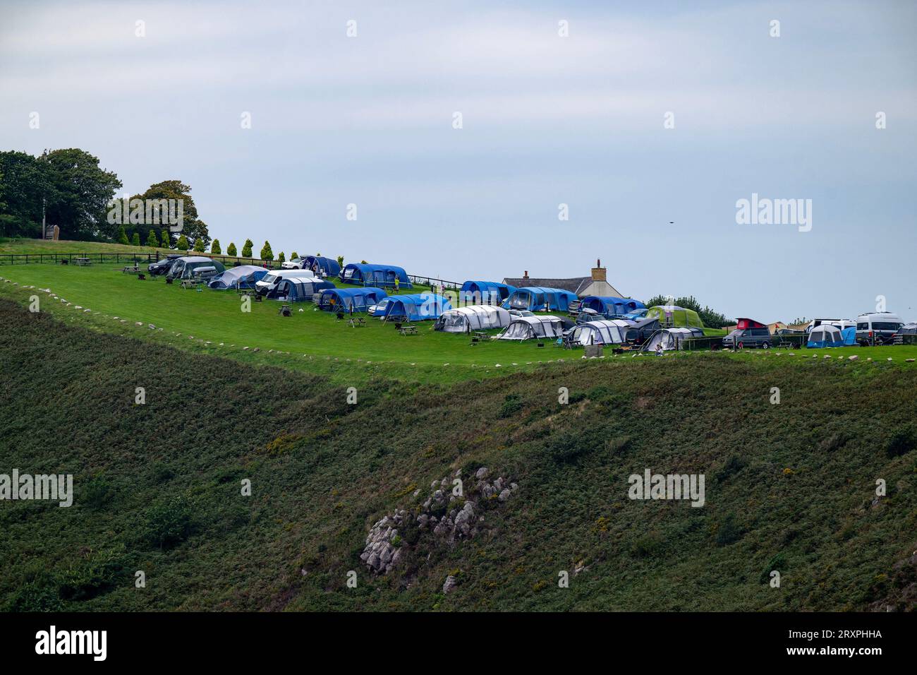 Three Cliffs Bay Holiday Park, péninsule de Gower, pays de Galles du Sud. Banque D'Images