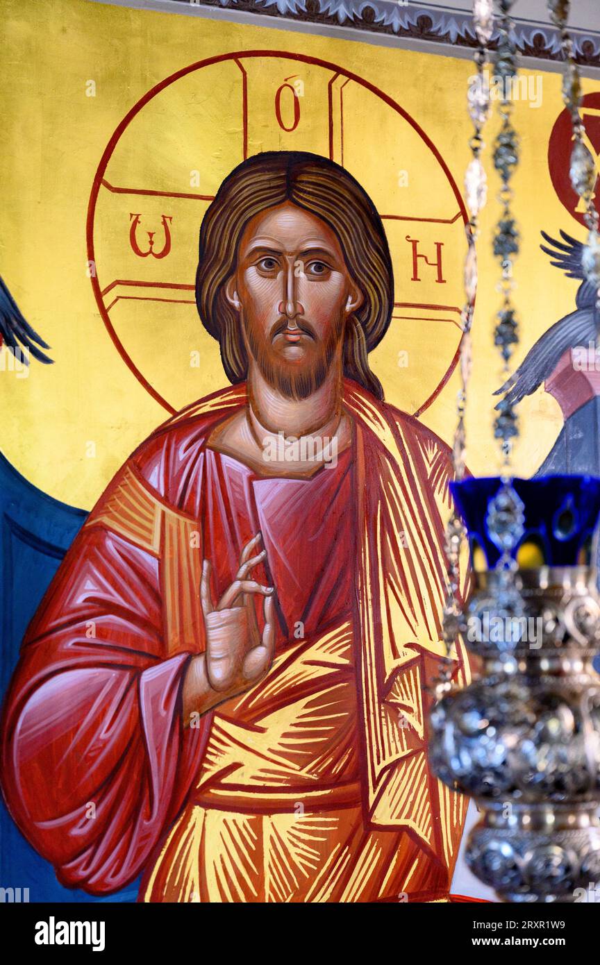 Christ Pantocrator – le souverain tout-puissant. Monastère de Žitomislić, Bosnie-Herzégovine. Banque D'Images