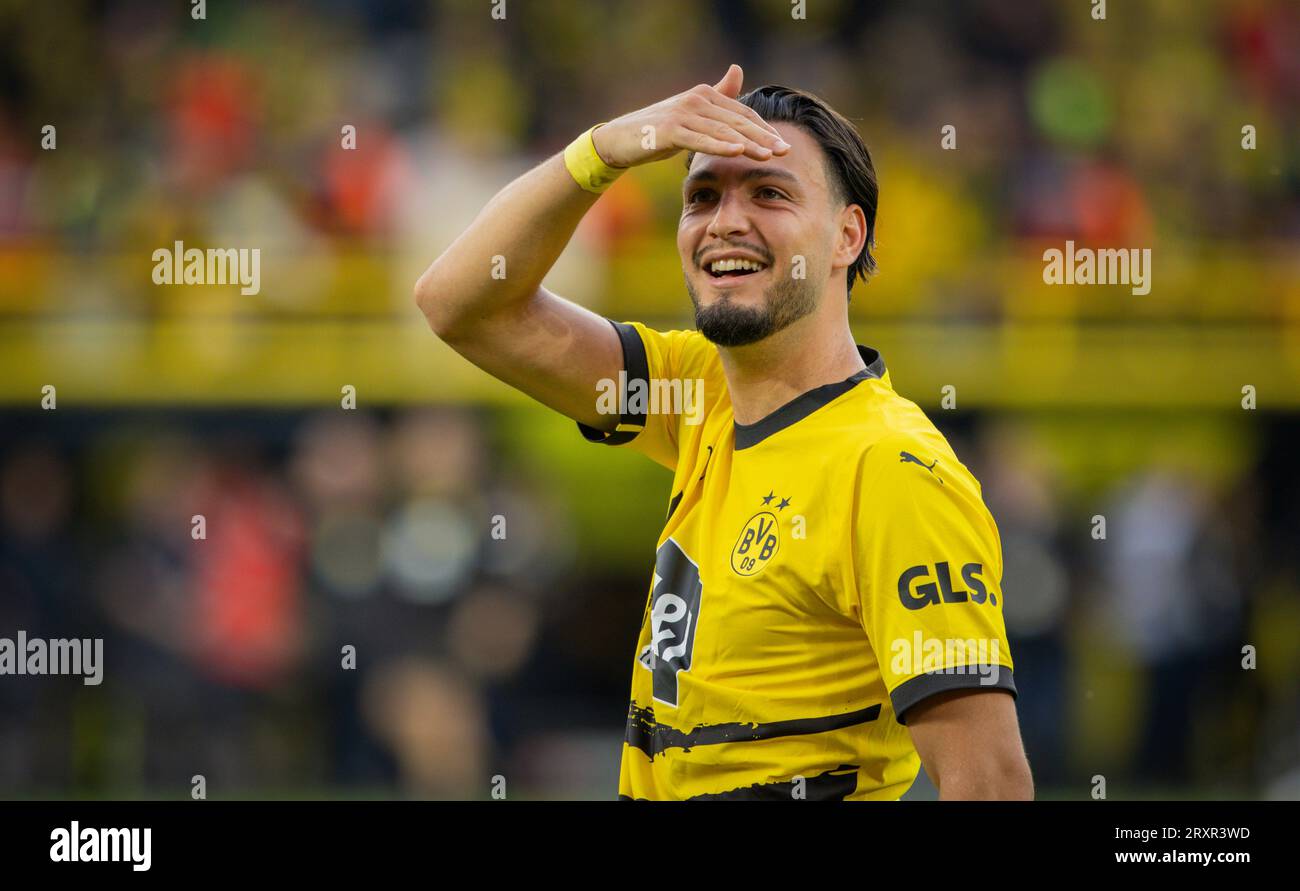 Dortmund, Allemagne. 23 septembre 2023. Ramy Bensebaini (BVB) Borussia Dortmund - VfL Wolfsburg 23.09.2023 Copyright (nur für journalistische Zwecke) by Banque D'Images