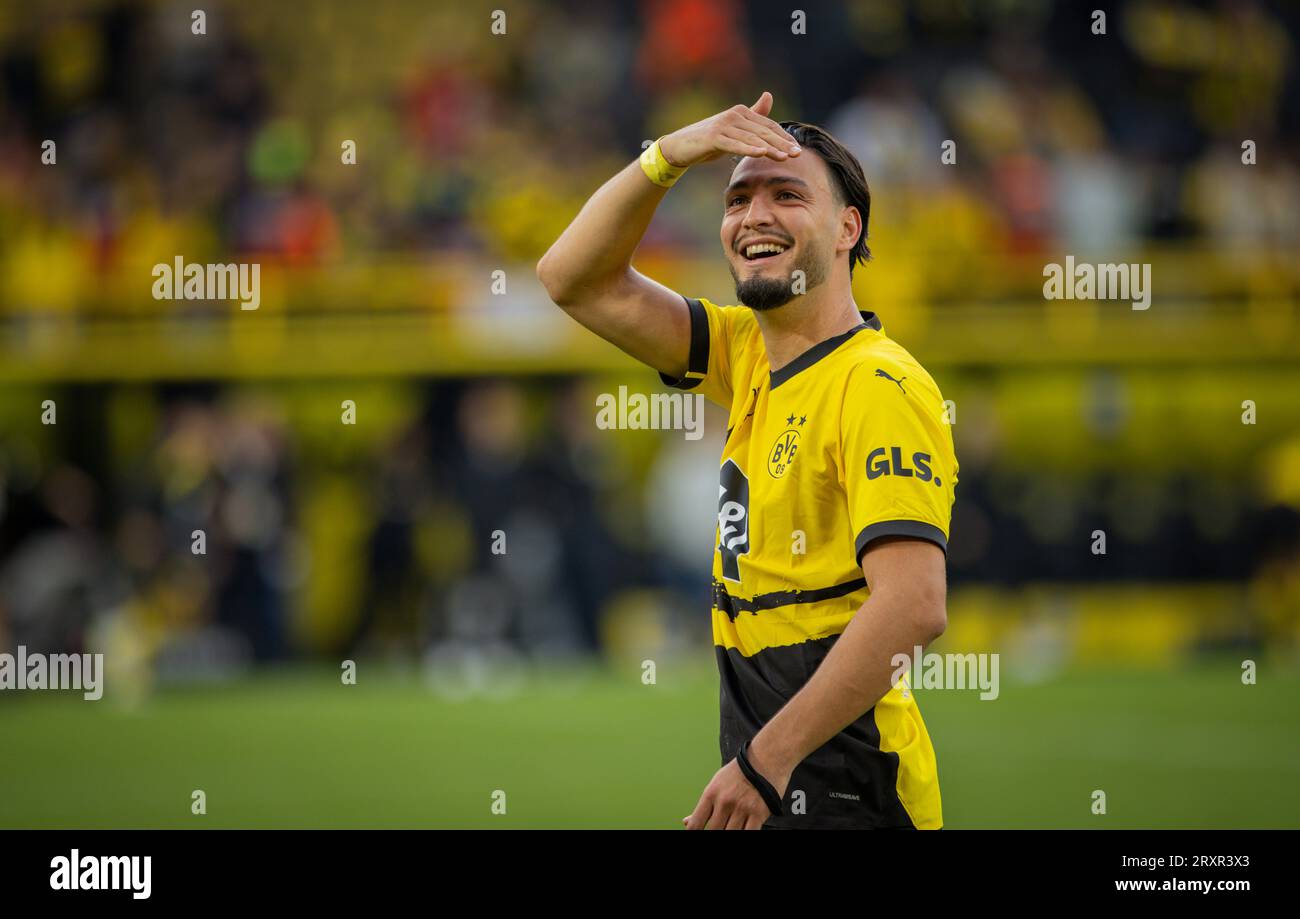 Dortmund, Allemagne. 23 septembre 2023. Ramy Bensebaini (BVB) Borussia Dortmund - VfL Wolfsburg 23.09.2023 Copyright (nur für journalistische Zwecke) by Banque D'Images